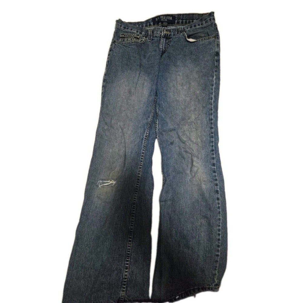 U.S. Polo Assn. Men’s Relaxed Bootcut Blue Denim Jeans 32x32 Distressed 5-Pocket